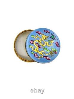 Trinket Box Asian Oriental Round Cloisonné? Enamel Dragon Design Decor Gift