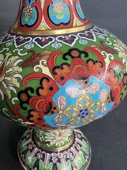 Unique Mid-20th Century Chinese Cloisonné Enamel Gilt Flower Vase
