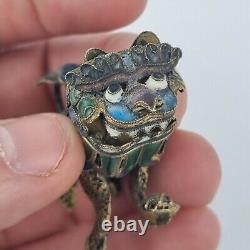Unusual Chinese Gilt Metal And Enamel Figure With Articulated Head 5cm Long