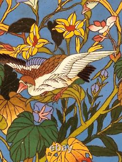 VGC ANTIQUE JAPANESE MEIJI Cloisonne BIRDS/FLOWERS 14.25 CHARGER/PLATE A