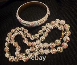 VINTAGE CHINESE Cloisonné Hand Tied BEAD Cherry Blossom NECKLACE & BRACLET