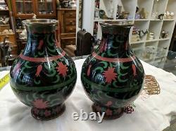 Very pretty pair of cloisonne vase 19cm High good condition