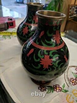 Very pretty pair of cloisonne vase 19cm High good condition