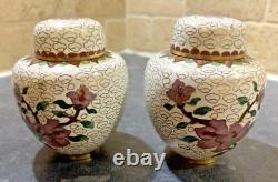 Vintage 2 Chinese Ginger Pots Jars Brass Cloisonne Design