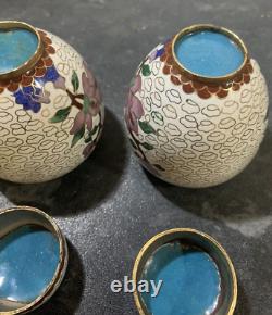 Vintage 2 Chinese Ginger Pots Jars Brass Cloisonne Design