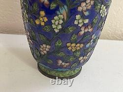 Vintage Antique Chinese Cloisonne Enamel Vase with Flowers Decoration