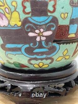 Vintage Antique Chinese Cloisonne Miniature Jar / Vase with Auspicious Decoration