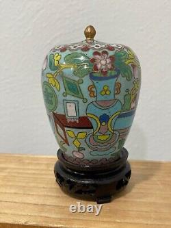 Vintage Antique Chinese Cloisonne Miniature Vase / Jar with Auspicious Decoration