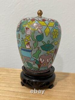 Vintage Antique Chinese Cloisonne Miniature Vase / Jar with Auspicious Decoration
