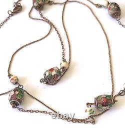 Vintage Antique Chinese Cloisonne & Porcelain Bead Chain Station Necklace 38