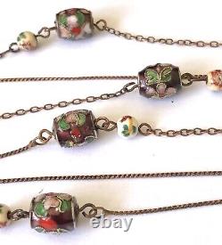 Vintage Antique Chinese Cloisonne & Porcelain Bead Chain Station Necklace 38