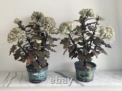 Vintage Antique Chinese Jade Bonsai Tree in cloisonne Flower Pot