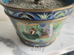 Vintage Antique Chinese Jade Bonsai Tree in cloisonne Flower Pot