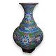 Vintage Chinese Bronze Cloisonne Vase With Blue & Gold Decorated With Flowers
