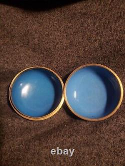 Vintage Chinese Cloisonne Enamel Blue Jewelry Box