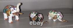 Vintage Chinese Closionne Set of 3 Miniature Elephants Hand Made Floral Designs