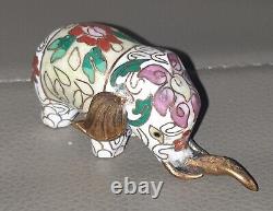 Vintage Chinese Closionne Set of 3 Miniature Elephants Hand Made Floral Designs