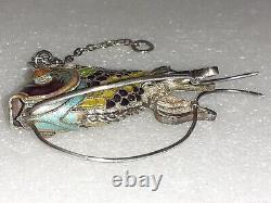Vintage Chinese Filigree Silver & Enamel Reticulated Angel Koi Fish NICE PIECE