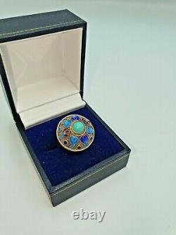 Vintage Chinese Filigree Silver and Enamel Ring, Adjustable Size