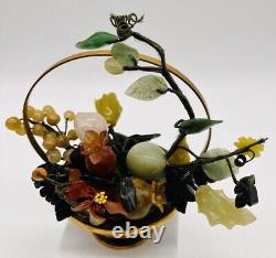 Vintage Cloisonné Enamel & Jade Fruit & Floral Basket