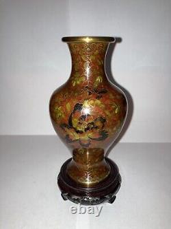 Vintage Cloisonne Vase & Stand