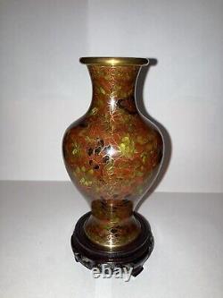 Vintage Cloisonne Vase & Stand