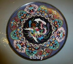 Vintage Japanese Oriental Enamel Cloisonne brass dish platter Quality Phoenix