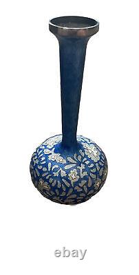 Vintage Korean Blue Cloisonné Solid Silver Vase Marked Silver 98%