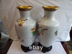 Vintage Large Pair Hand Made Chinese Peking Cloisonne Vases ZI JIN CHENG Labels