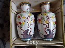 Vintage Large Pair Hand Made Chinese Peking Cloisonne Vases ZI JIN CHENG Labels