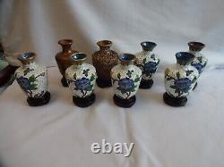 Vintage Miniature Vases x 8 Illustrating Stages of Cloisonne 8.5cm with Stand