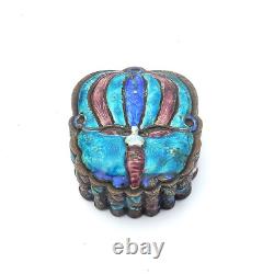 Vintage OLD CHINESE Blue ENAMEL on Metal SNUFF BOX Form of a MOTH c1920s Chop Mk