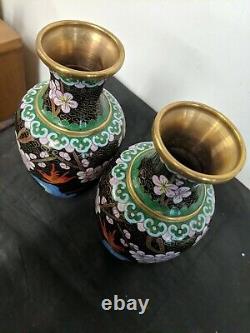 Vintage Oriental Chinese Cloisonné Enamel brid Floral Bud Vase 16cm Tall