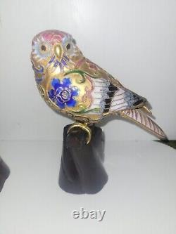 Vintage Pair Cloisonne Enamel Owls Y10