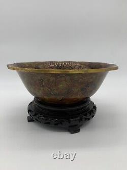 Vintage Zi Jin Cheng Bowl Cloisonne Enamelware Copper Flower On Stand