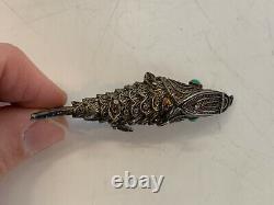 Vtg Antique Chinese Silver Cloisonne Enamel Articulated Fish Figurine Trinket