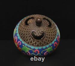 Xuande Signed Old Chinese Bronze Cloisonne Enamel Incense Burner withflower