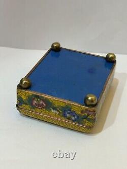 Yellow Chinese Cloisonne Enamel & Brass Footed Trinket Box