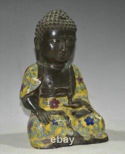 8,4 Sculpture Bouddha Sakyamuni Tathagata en Cloisonné de Cuivre du Bouddhisme Chinois