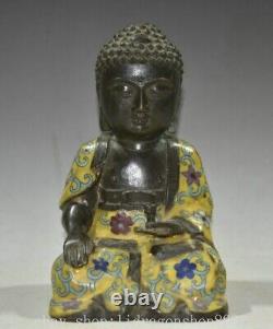 8,4 Sculpture Bouddha Sakyamuni Tathagata en Cloisonné de Cuivre du Bouddhisme Chinois