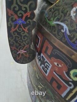 Ancien énorme encensoir en émail cloisonné chinois de la dynastie Long Quin/Qing, 168 cm de haut