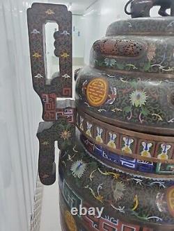 Ancien énorme encensoir en émail cloisonné chinois de la dynastie Long Quin/Qing, 168 cm de haut