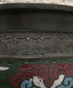 Ancien pot de fleurs émaillé en cloisonné chinois rare (voir les détails)
