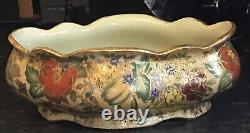 Ancien / vintage chinois émaillé peint doré, baignoire / planteur en forme de coquille scallopée
