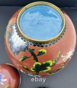 Antique, Cloisonné chinois, grand vase à couvercle (forme de pot de gingembre), 26,5 cm / 10,34 pouces