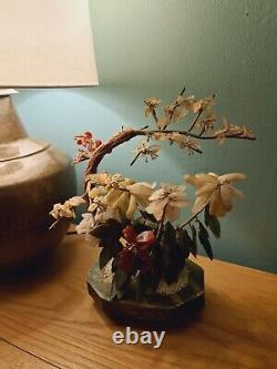 Arbre Bonsaï Antique en Jade Oriental et Pierres Polies dans un Pot en Jade Fait Main