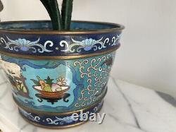 Arbre de bonsaï en jade chinois antique vintage dans un pot de fleurs en cloisonné