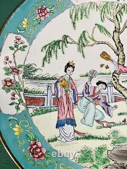 Articles de vaisselle en émail peint à la main en cloisonné chinois antique sur bol en cuivre de 12 pouces