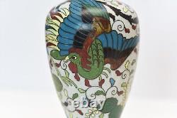 Belle cloisonne chinoise antique blanc avec oiseau