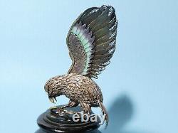 Boîte Vintage Chinoise Aigle en émail argenté avec détails en filigrane sur support, conditionné (a/f)